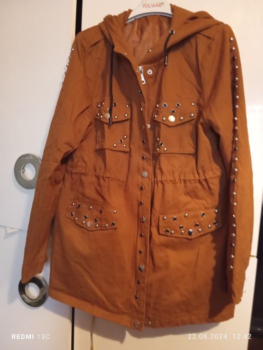 Piękna włoska parka kurtka dżety mochy nowa sml uni