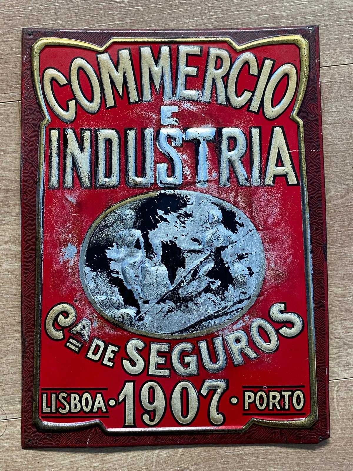 Placa antiga original Companhia de Seguros Commercio e Industria 1907