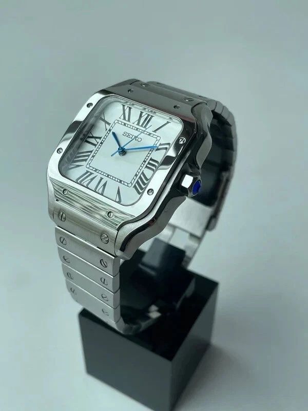SEIKO MOD SANTOS Biały Niebieski Custom NOWY