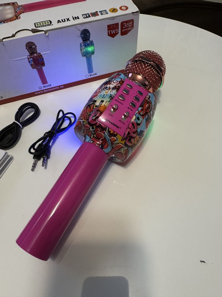 Mikrofon Dynasonic DM-05 dla dzieci bluetooth RGB karaoke zmiana głosu