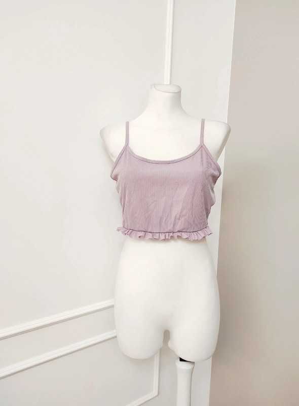 Top bez rękawów o krótkim kroju crop top falbanka PrettyLittleThing M