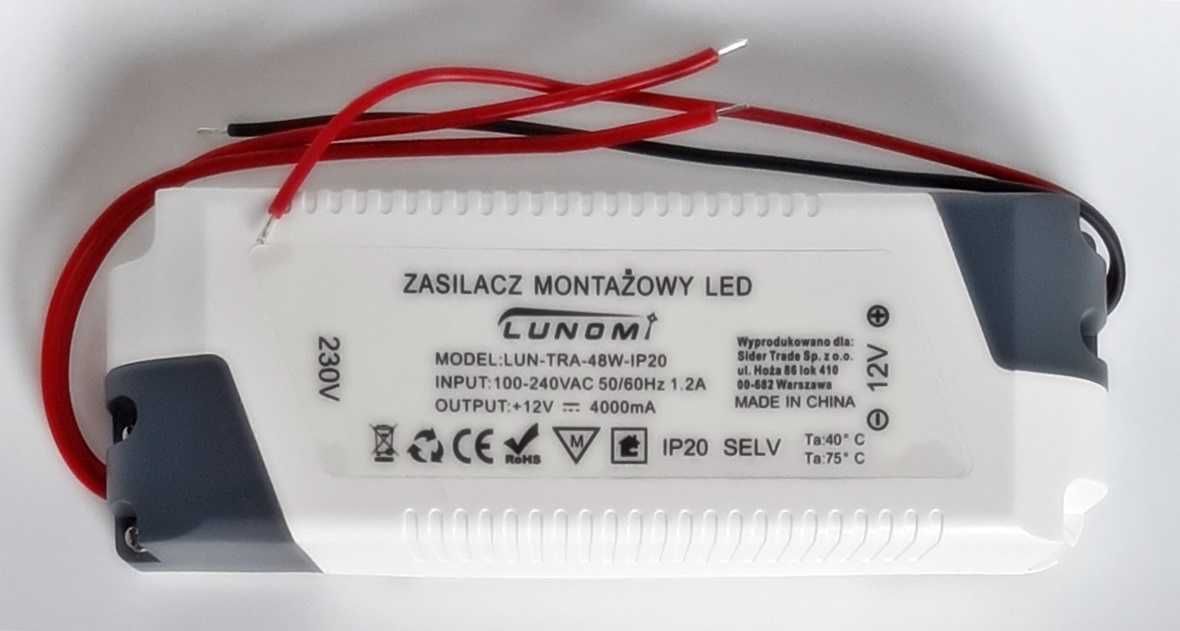 Zasilacz LED 48W IP20 DC 12V 4,0A LUNOMI