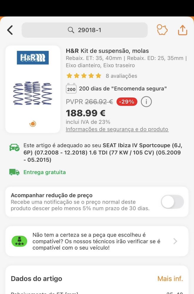 Molas de rebaixamento HR