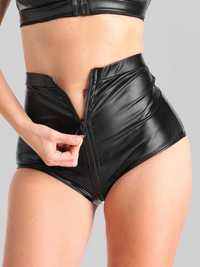 r L / XL spodenki / majtki wet leather look, rozpinane, zip, knickersy