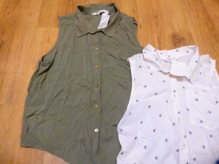 rozm 164/170 Nowe H&M zestaw 2x koszula bez rękawów biała khaki