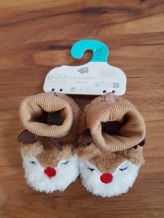 Kapcie ze skarpetowym ściągaczem reniferki renifery  6-9 rozmiar 18