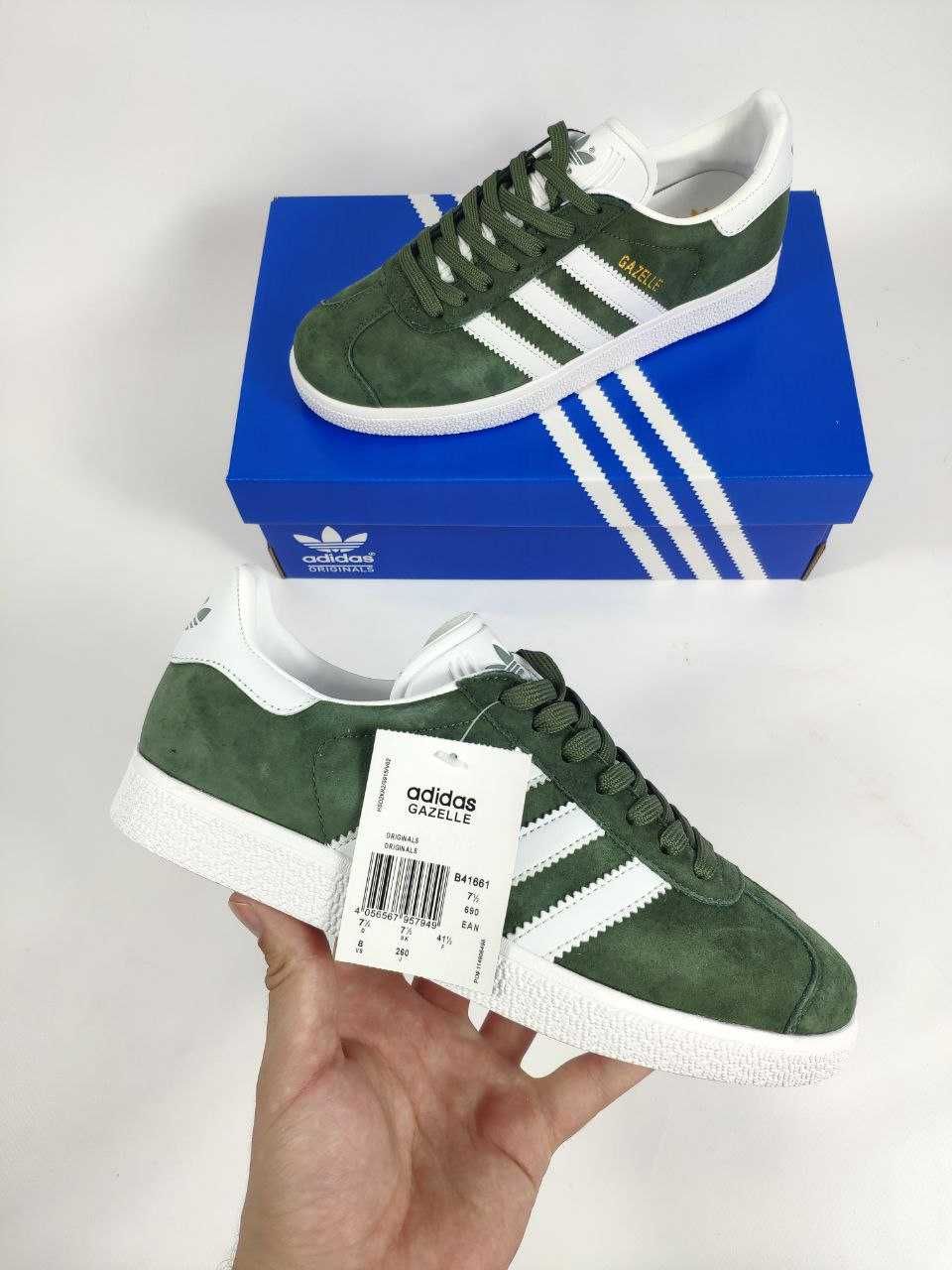 Чоловічі кросівки Adidas Gazelle (зелено-білі) D425 розмір 43 ЗНИЖКА