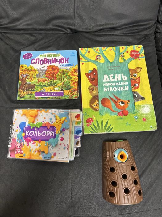 Книги День народження білочки, Мій першиц словничок, книга на липучках