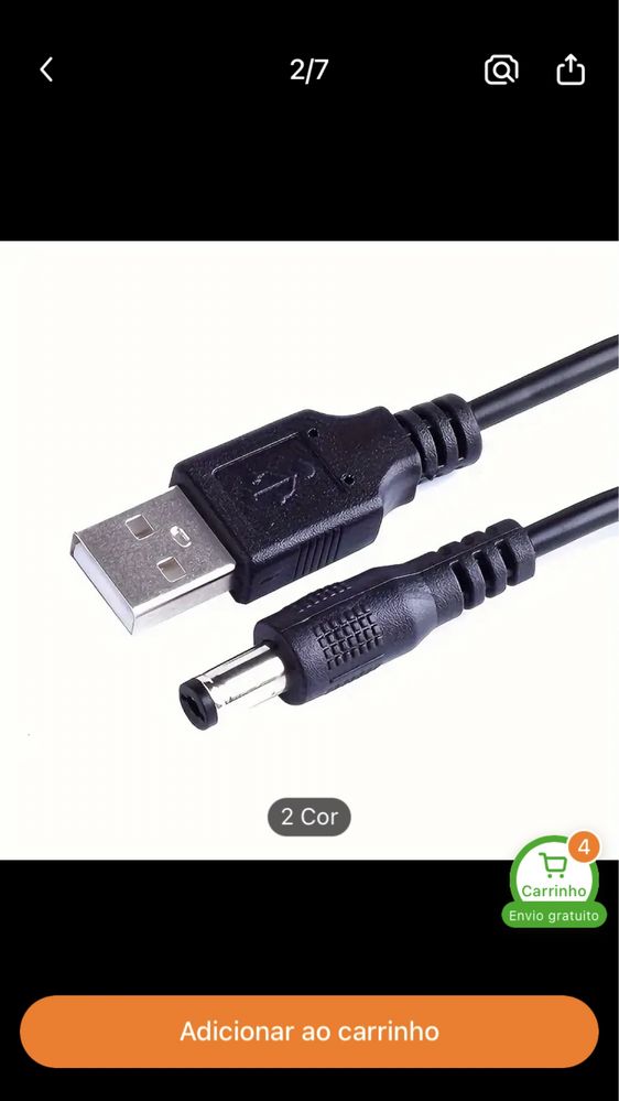 Cabo USB 5v - DC 5.5 * 2.1MM