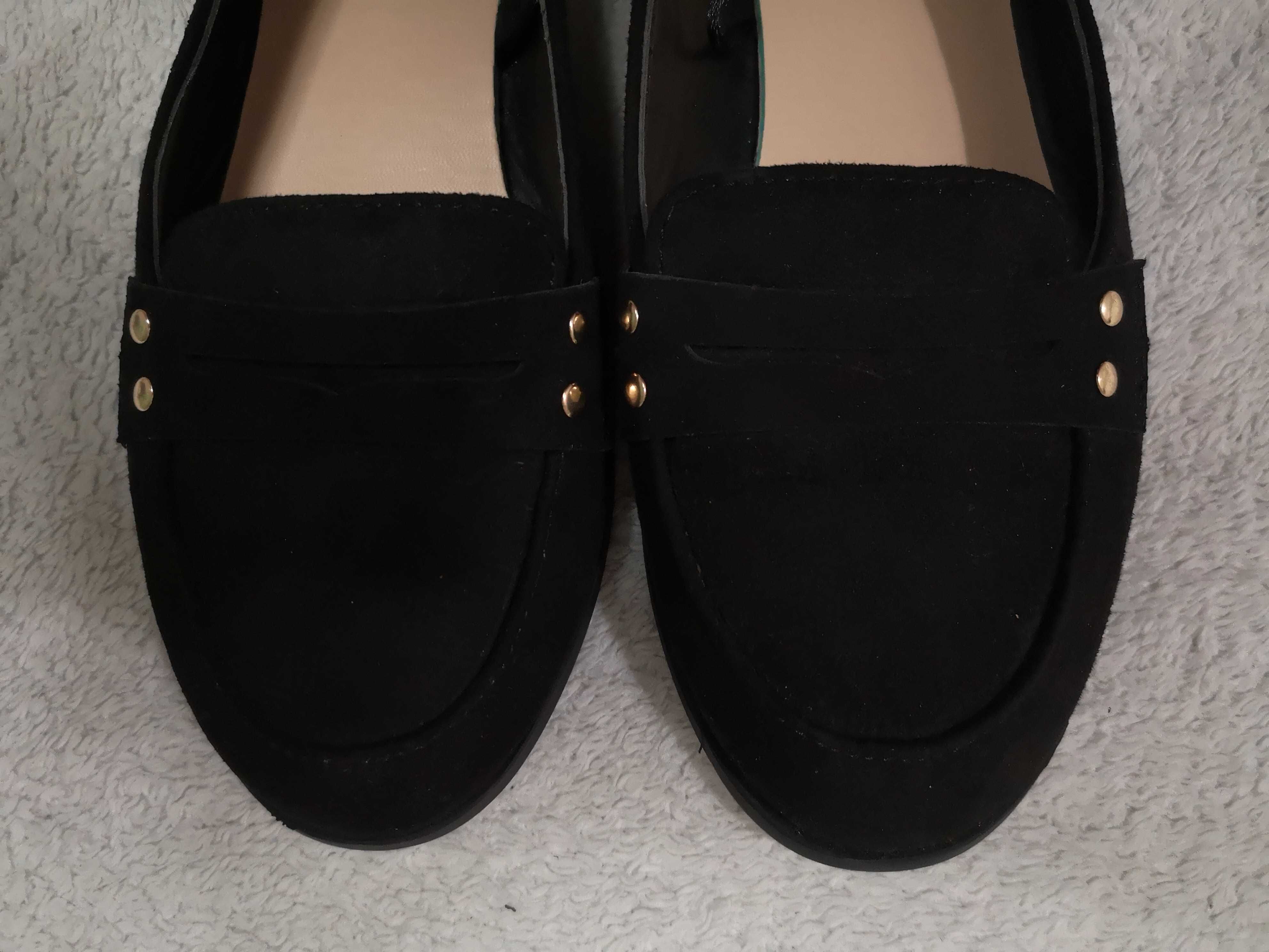 Czarne zamszowe eleganckie buty mokasyny Primark Wide Fit 37 jak nowe
