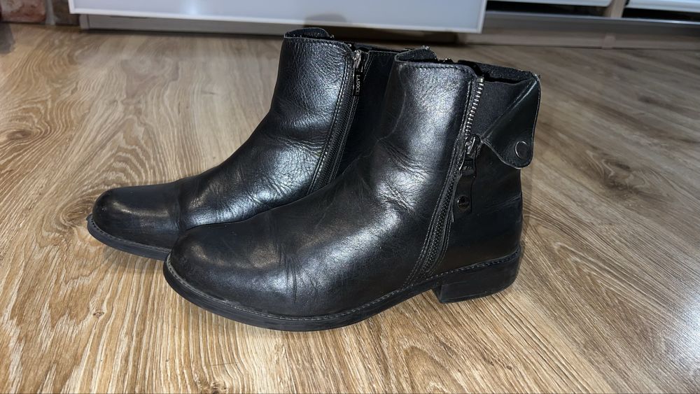 Czarne skórzane botki damskie lekko ocieplane 39