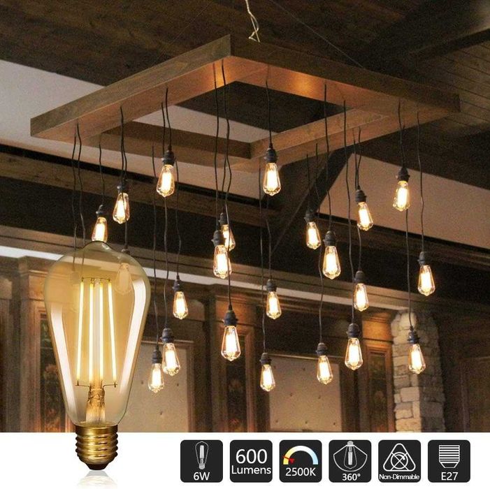 Żarówka LED FILAMENT Vintage Retro Edison ST64 2500k E27 6W Bursztyn