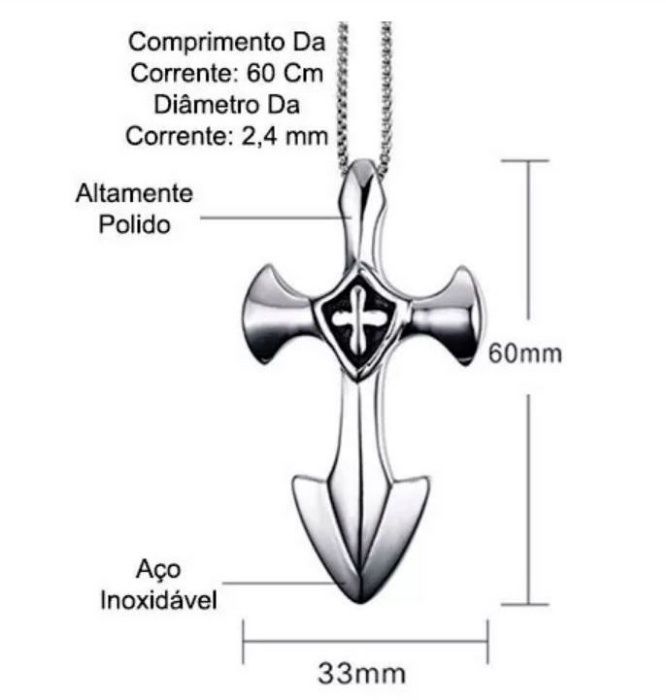 Colar Crucifixo Âncora Em Aço Inoxidável