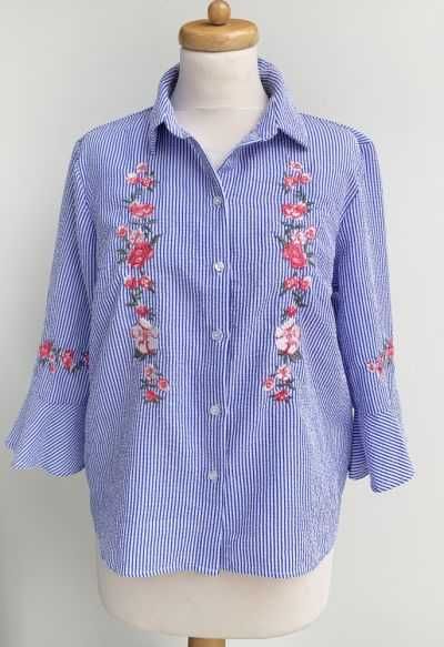 Koszula Paski H&M Haftki Niebieska XL 42