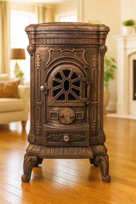 Піч камін буржуйка чавунна Bonro подвійна стінка 9 кВт Золота та чорна