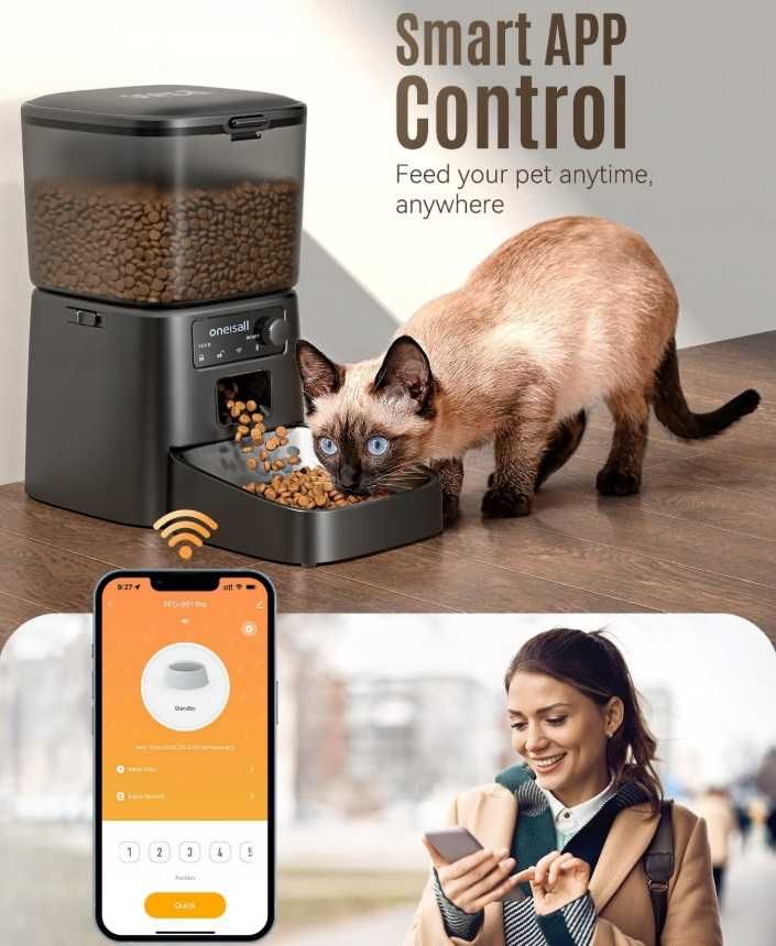 ONEISALL Automatyczny Podajnik Karmy 1,2kg WiFi Aplikacja Kot Pies