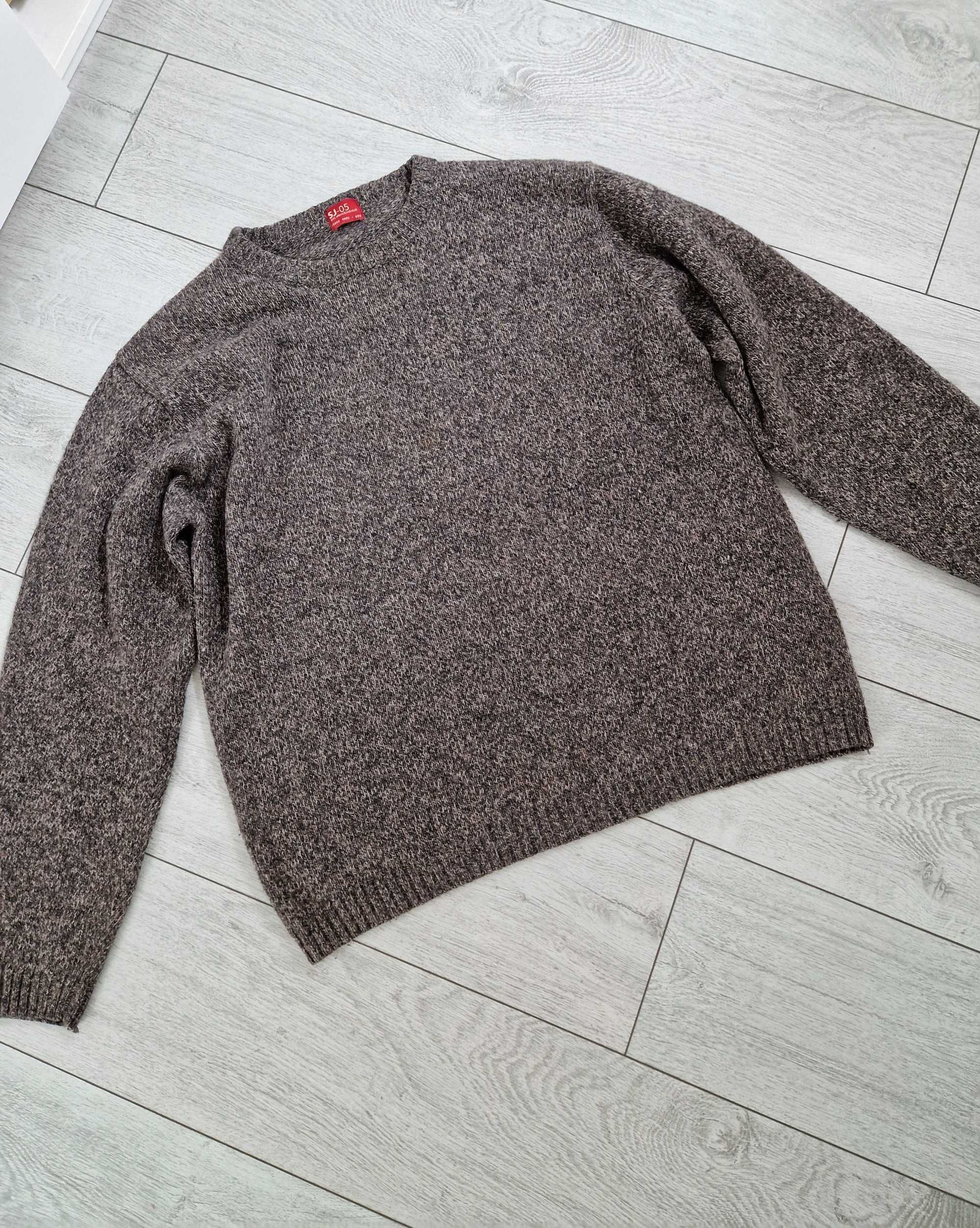 Sj-05 khaki brązowy wełniany sweter 80% lambswool wełna vintage XL