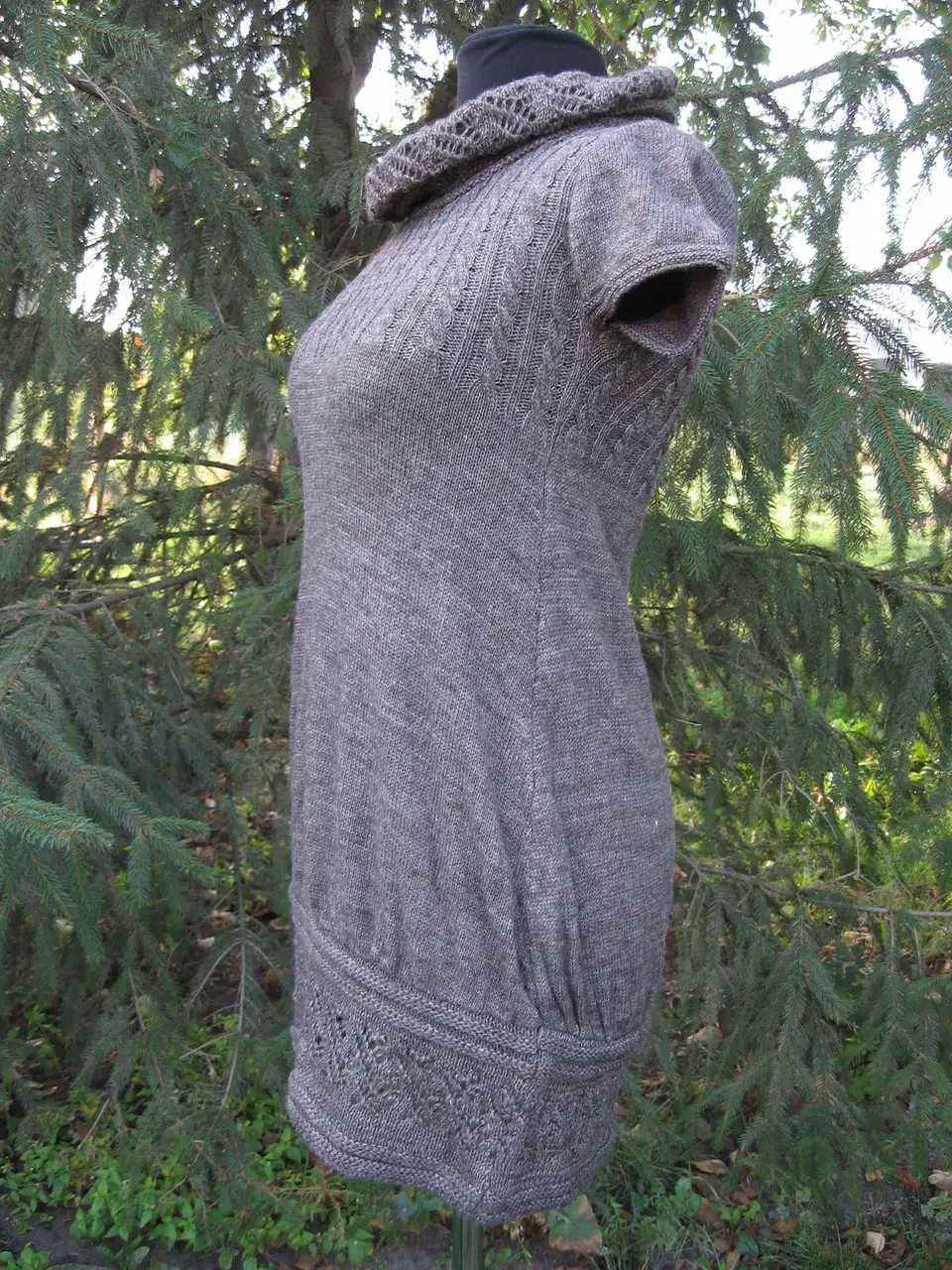 Теплое вязаное платье выше колена шея хомут, Платье вязаное из акрила