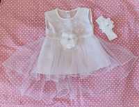 Набор для новорожденной девочки, нарядное платье и повязка 1-3 месяца
