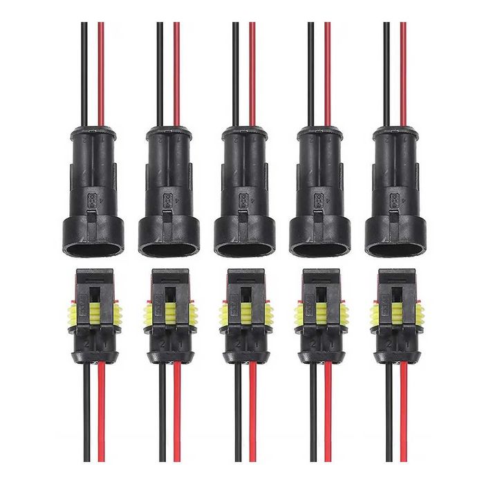 Conectores elétricos 2 pinos à prova de água - Kit 5 pares macho/fêmea