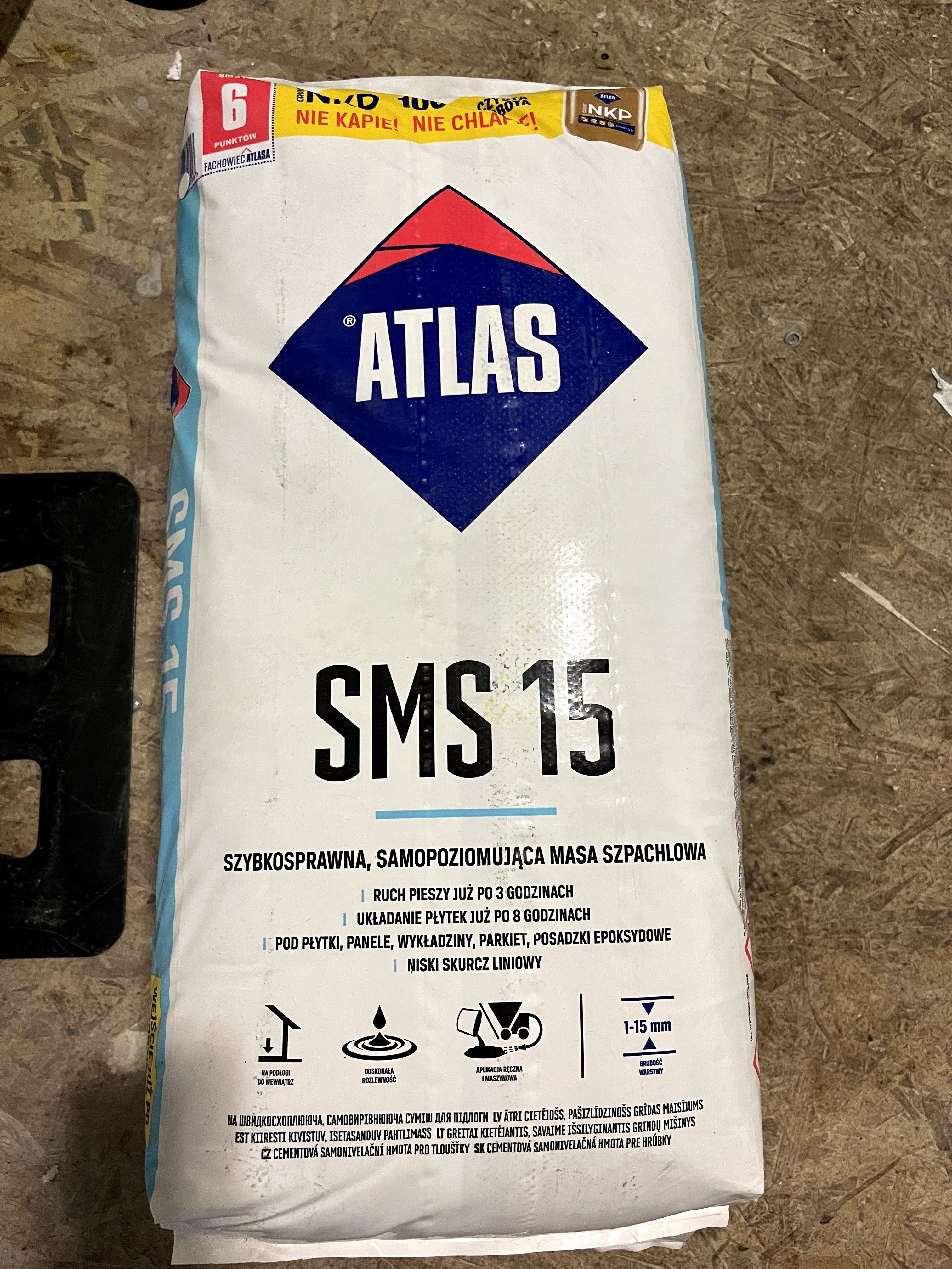 Masa szpachlowa samopoziomująca szybkosprawna SMS 15 25 kg Atlas