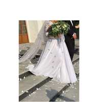 Suknia ślubna koronka gipiura cekiny haft diamenciki ozdoby XL 42