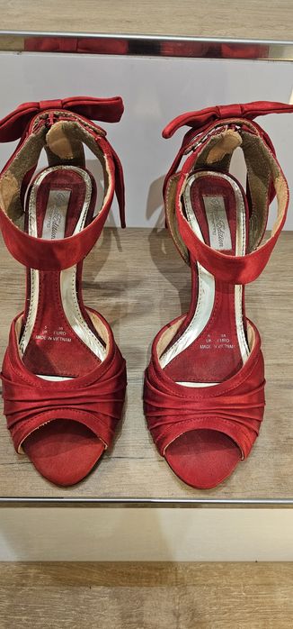 Czerwone szpilki kokardy święta 38 wkładka 24,5 obcas 9cm