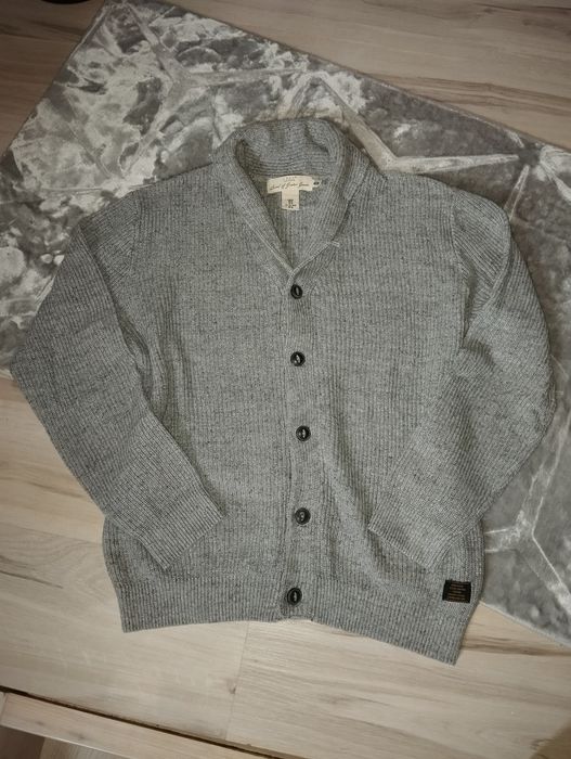 Sweter kardigan męski elegancki rozpinany z kołnierzem długi rękaw