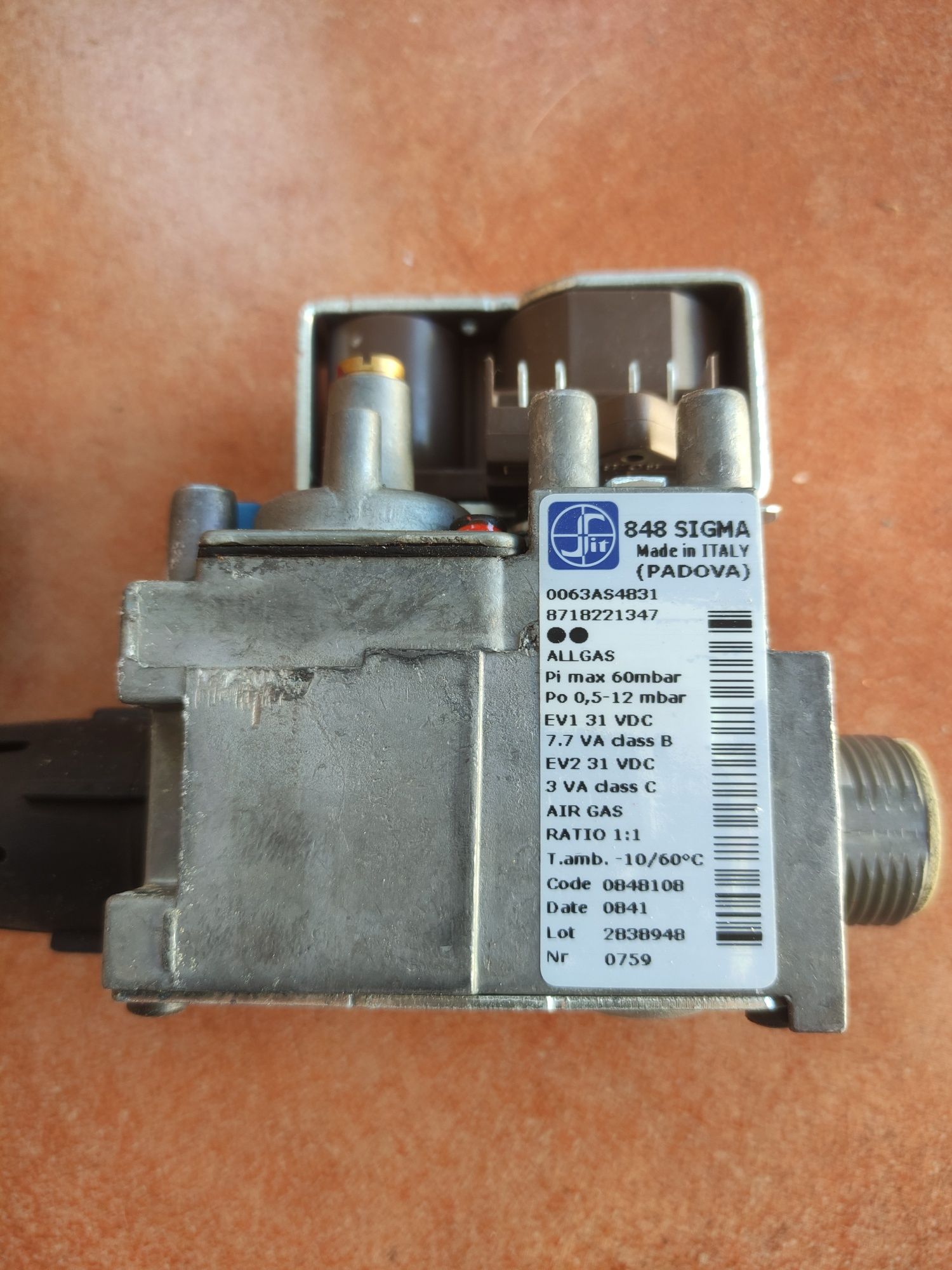 Válvula de gás Sigma 848 Allgas para caldeira a gás
