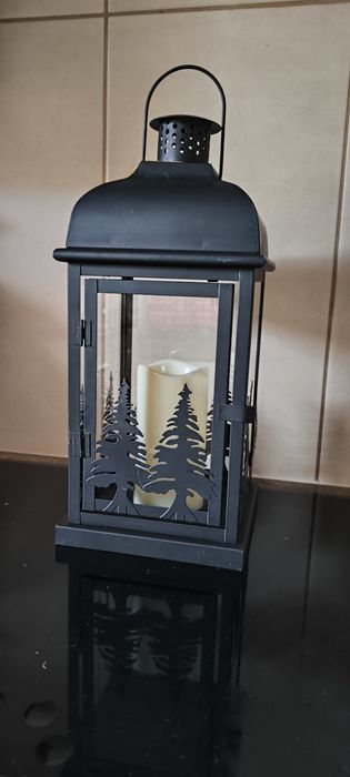 Piękny ledowy lampion latarenka wys 45 cm z motywem choinek