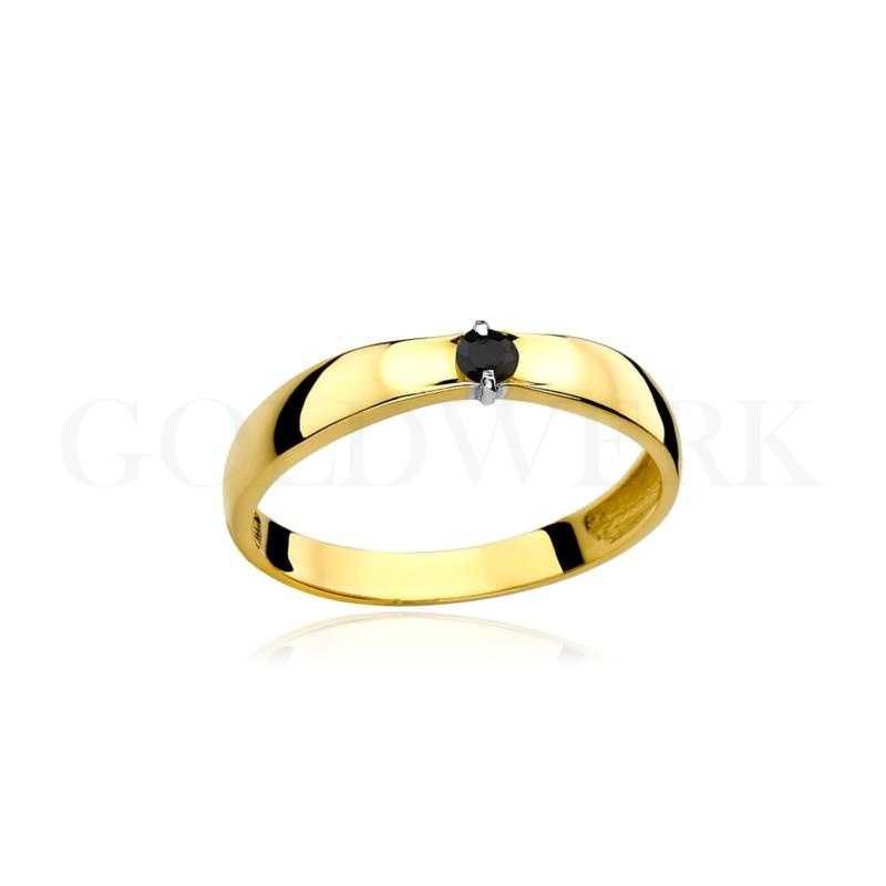 Złoty Pierścionek 585 Obrączka z Czarną Cyrkonią Zaręczynowy