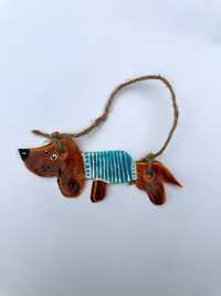 Ceramiczna gliniana zawieszka jamnik dachshund pies psiara boho