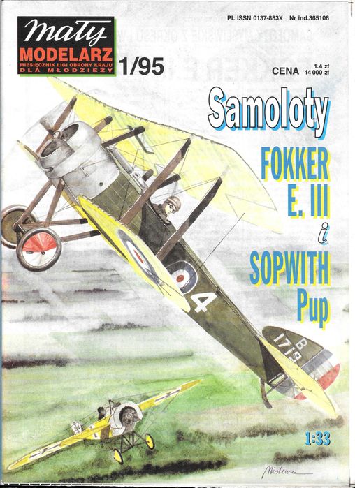 Mały Modelarz 1 1995 Fokker E.III i Sopwith Pup 1:33 - nie rozcięty