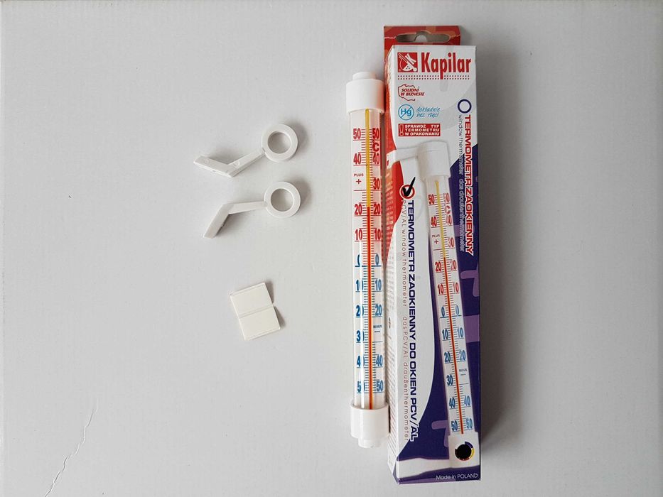 Kapilar termometr zaokienny zewnętrzny rurkowy do okien AL/PCV biały