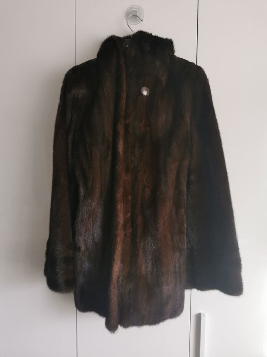 Futro naturalne z norek futerko rozmiar L z kapturem