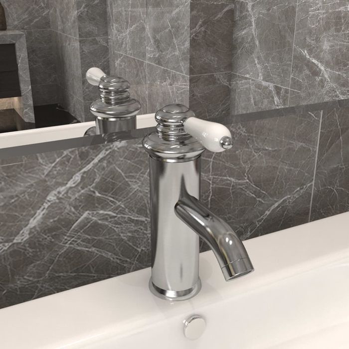 vidaXL Bateria umywalkowa, srebrna, 130x180 mm
