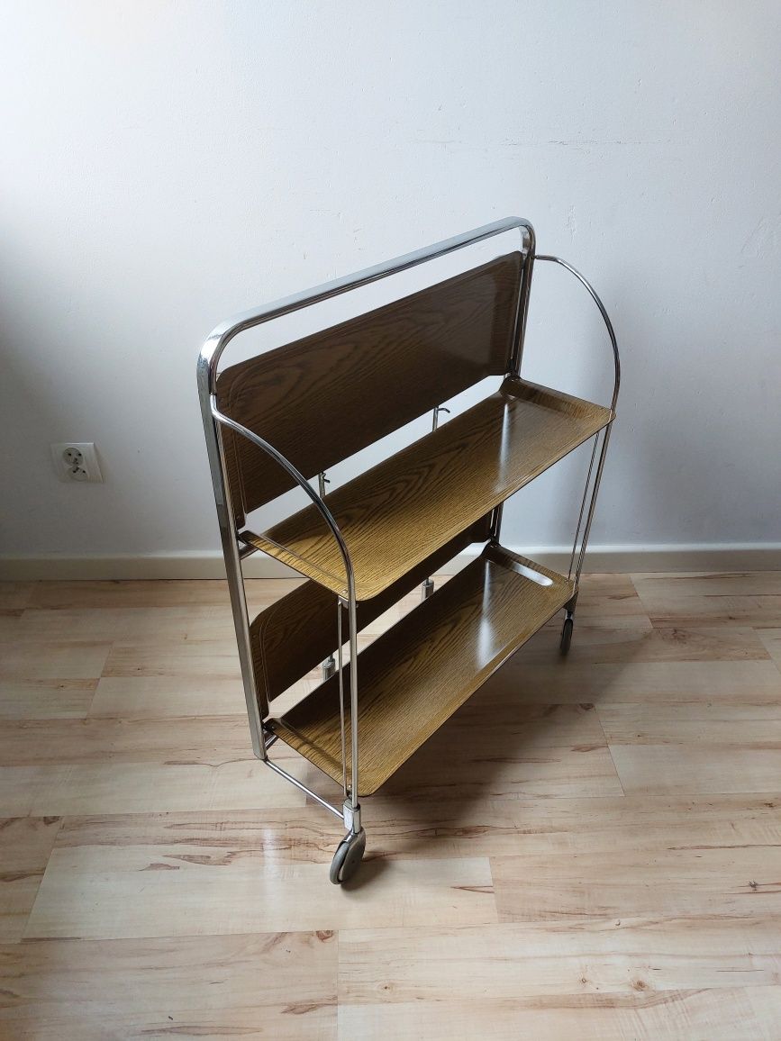 barek / wózek barowy vintage składany proj. lata 70-te chromowany