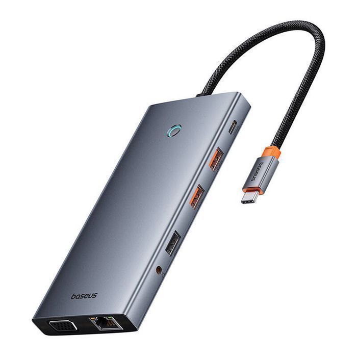 Baseus (Szary) Usb-C Portaljoy Hdmi+Dp+Vga+C+Usb+Pd+Rj45+Sd/Tf+3.5Mm