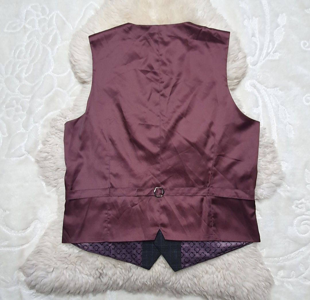 Kamizelka garniturowa XXL Szara Ciemna w kratke Burton Menswear London