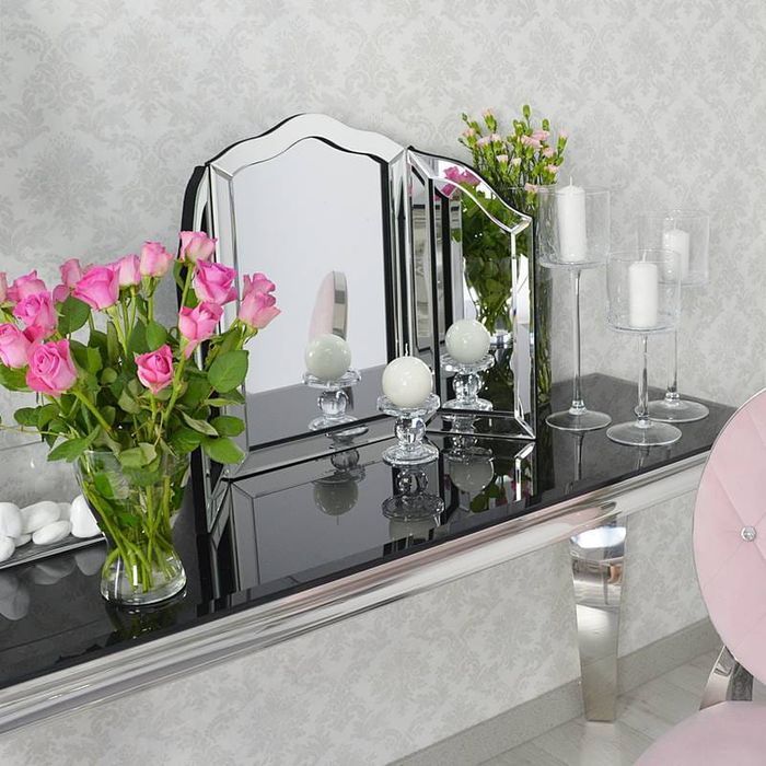 Srebrne lustro glamour stojące na toaletkę M-0508