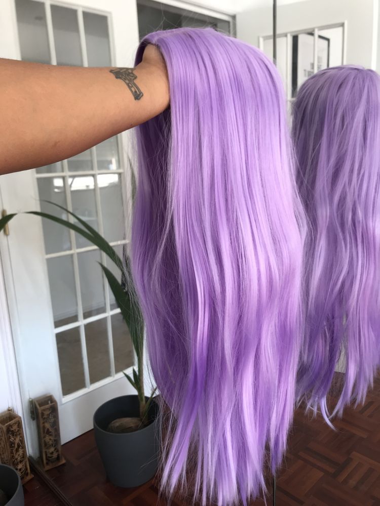 Perucas e extensões cabelo vários tamanhos (azul, roxa, preta e rosa)