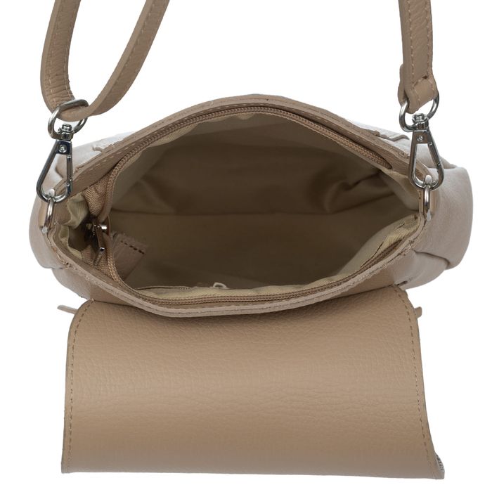 VERA PELLE torebka skórzana listonoszka na ramię z klapą V657 beżowa