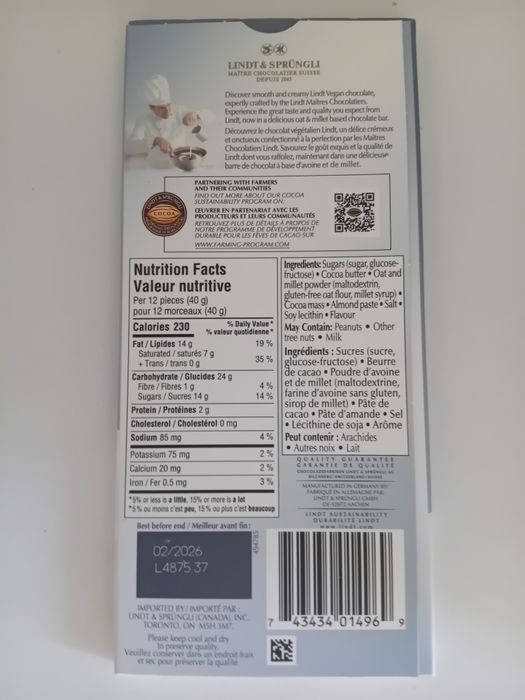 Zestaw 6 Czekolad LINDT Vegan Caramel  100G.