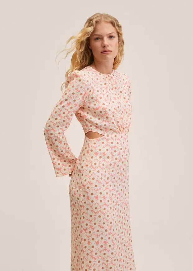 Sukienka letnia w drobne kwiatki z wycięciem w talii MANGO 42/XL