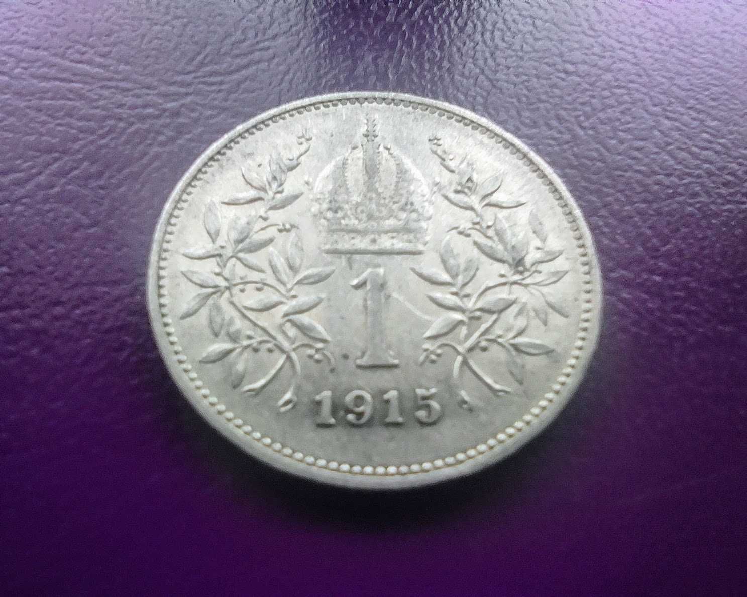 Moneta srebrna Cesarstwo Austro-Węgry 1 KORONA 1915 - B/Ładna!