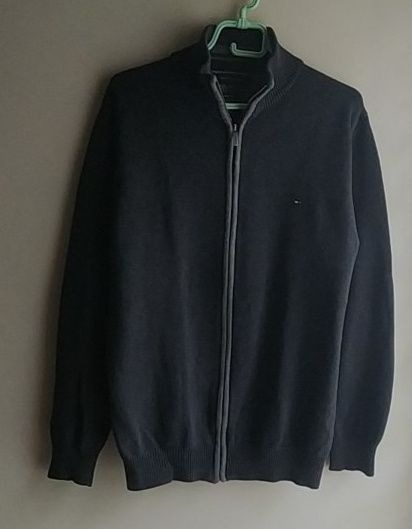 Tommy Hilfiger grafitowy rozpinany sweter męski XXL 100% bawełna
