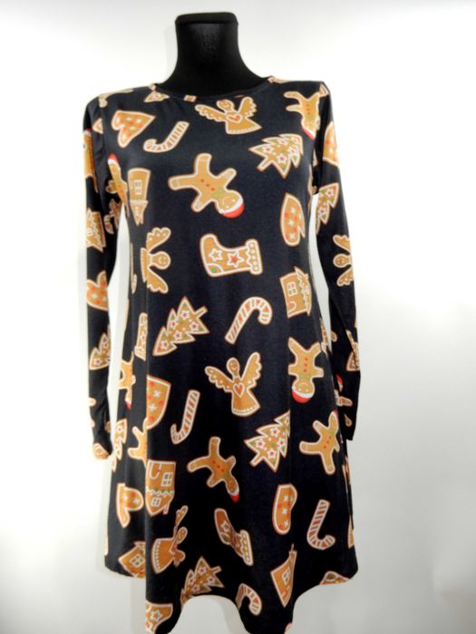 Sukienka rozkloszowana świąteczna święta ciastek pierniki 36 38 S M