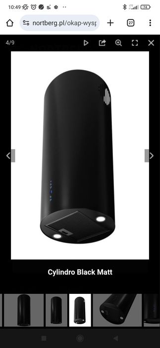 Okap wyspowy Cilindro Black Matt