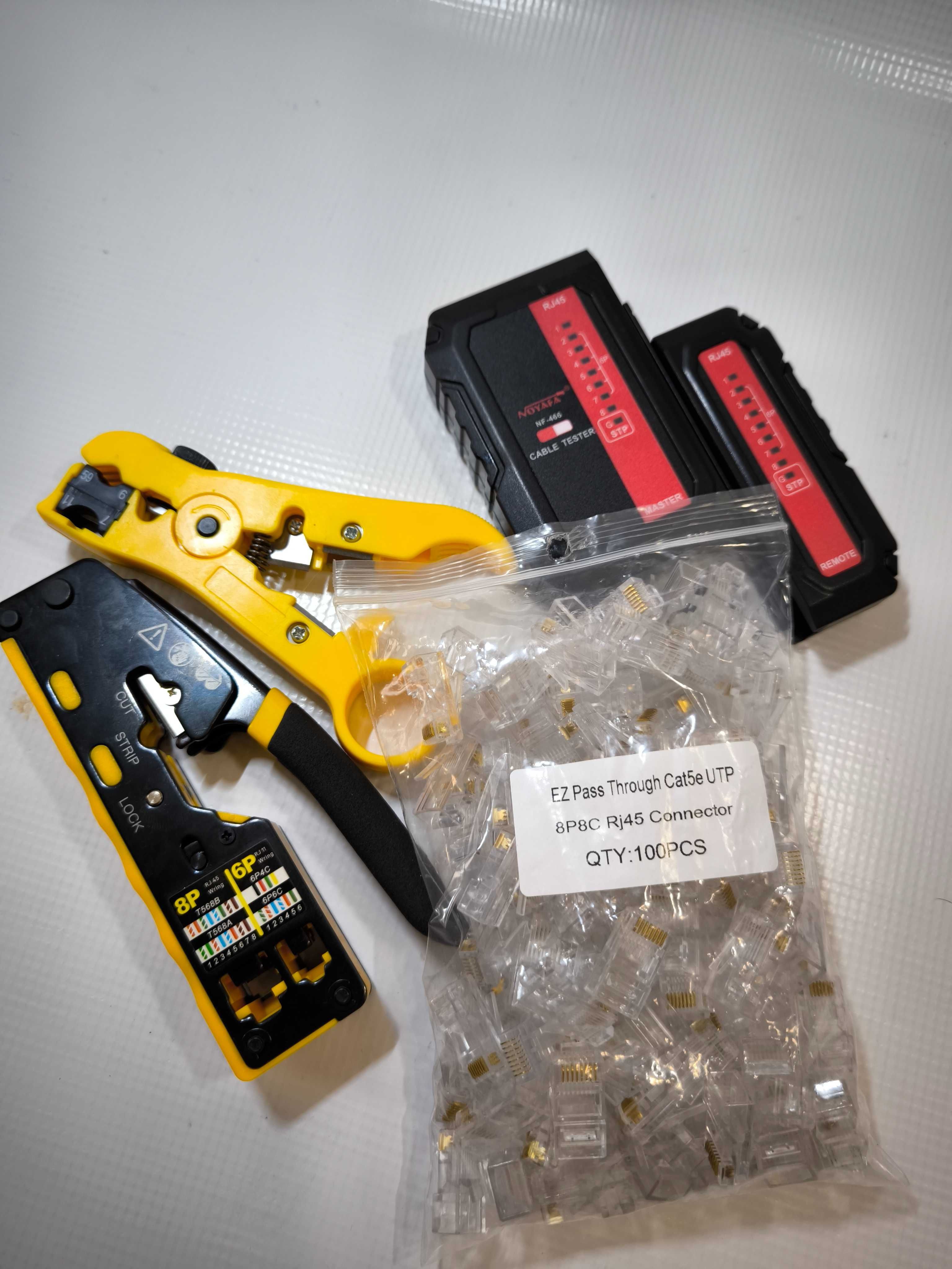 Końcówki RJ45kat5e przelotowe zaciskarka RJ45 Ściągacz izolacji tester