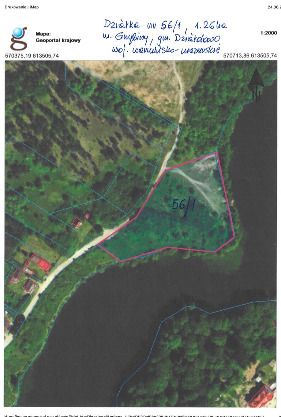 Wyjątkowa działka z linią brzegową jeż. Grzybiny 1,26ha, pow.Działdowo